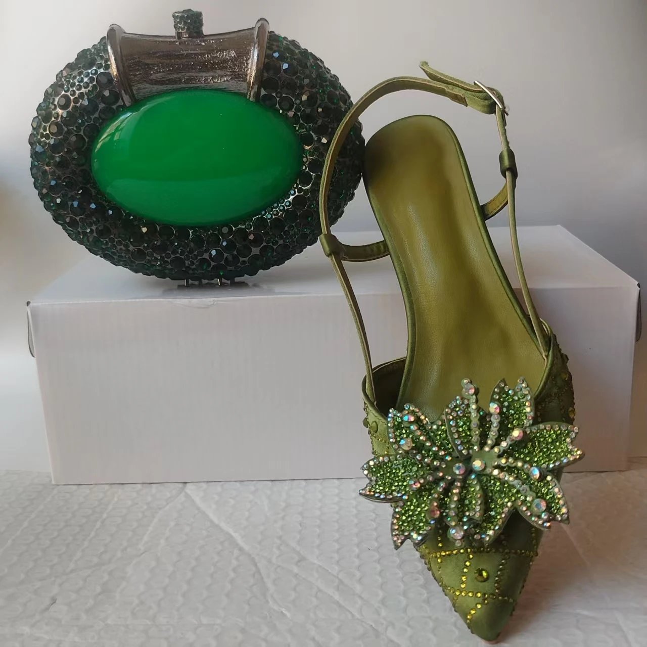 INSIGHTLINK African Green Italian Gems Shoes And Bag Sets For Evening Party sandals Stones wine high-heeled Stiletto sandals