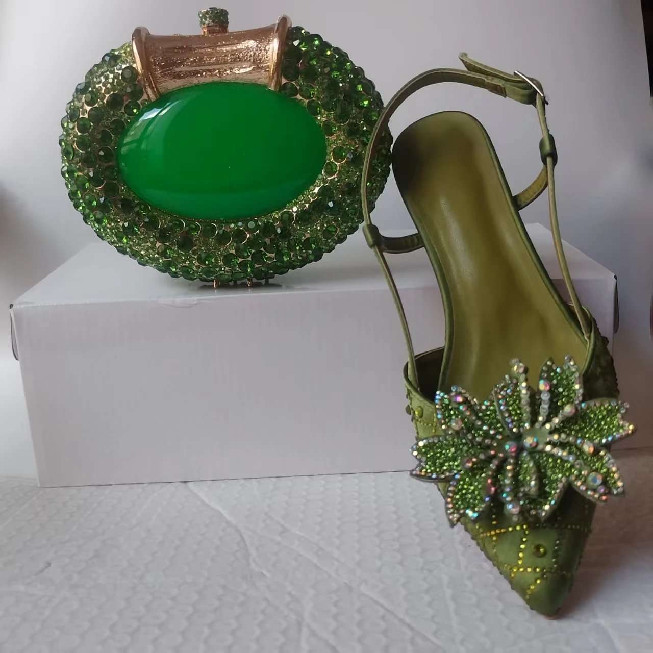 INSIGHTLINK African Green Italian Gems Shoes And Bag Sets For Evening Party sandals Stones wine high-heeled Stiletto sandals