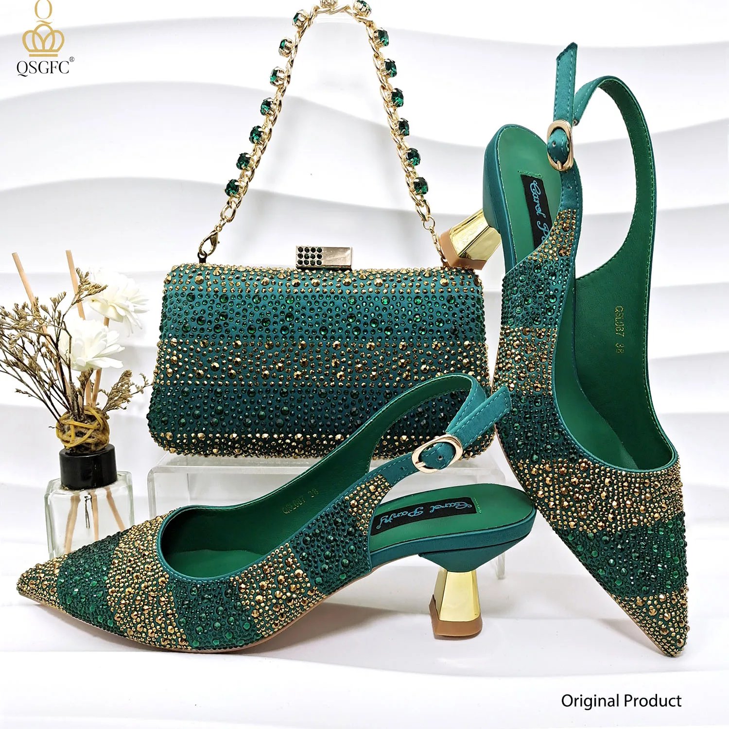 Rhinestone Shoes And Bag Set