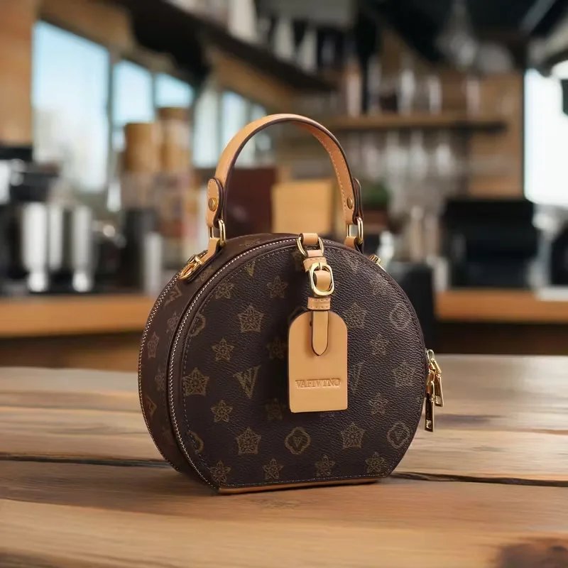 Vintage Floral Print Round Handbag for Women - Elegant Detachable Strap, Zipper Closure, Polyester Lined, White Leather-Like Vintage Floral Print Round Handbag for Women - Elegant Detachable Strap, Zipper Closure, Polyester Lined, White Leather-Like