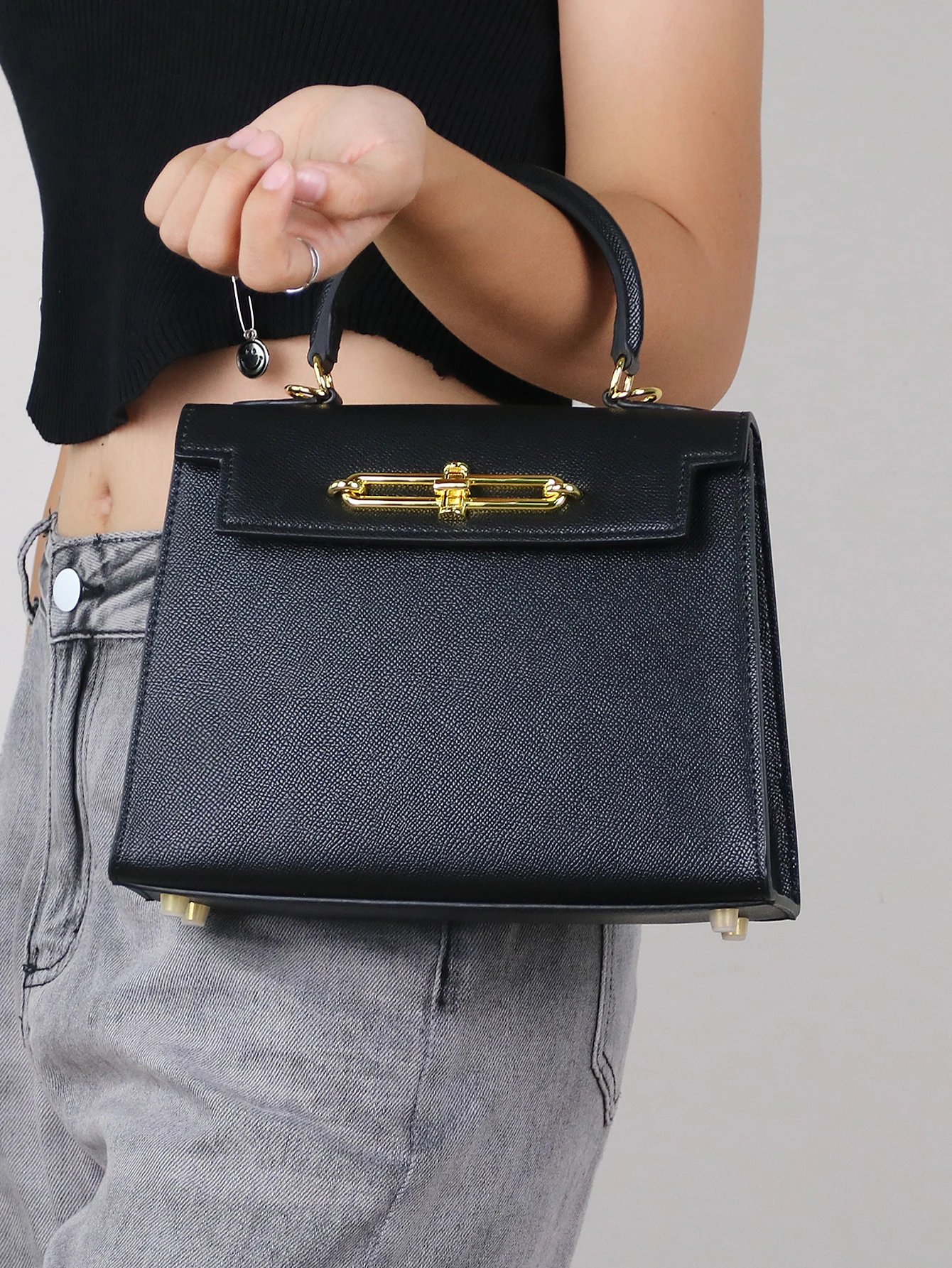 2026 high-end portable fashion ladies bag temperament small bag palm print handbag OL commuter Joker work bag light luxury stere