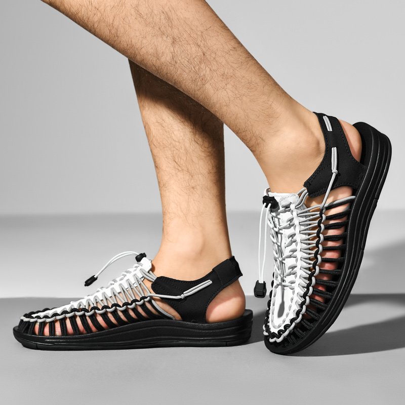 Summer Men Sandals Women Slippers Weaving Design Beach Sandals Breathable Casual Flat Sandals Outdoor Couples Sandals Size 48
