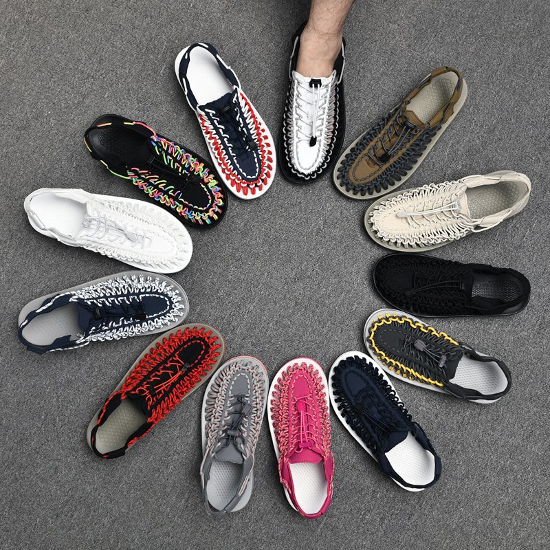 Summer Men Sandals Women Slippers Weaving Design Beach Sandals Breathable Casual Flat Sandals Outdoor Couples Sandals Size 48