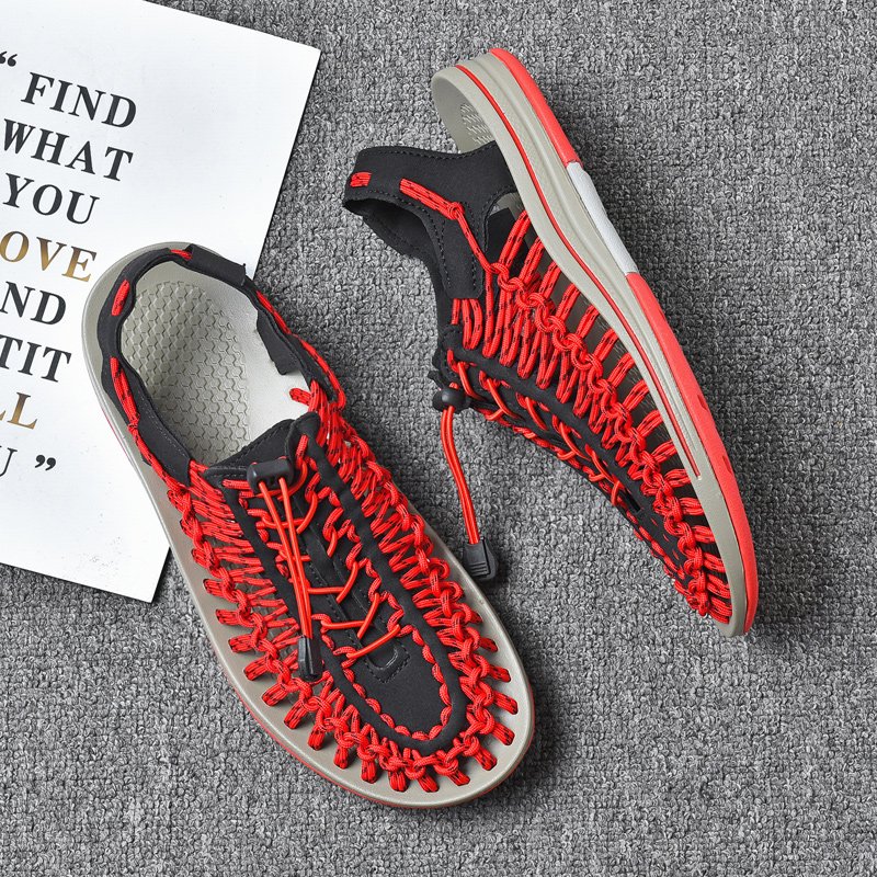 Summer Men Sandals Women Slippers Weaving Design Beach Sandals Breathable Casual Flat Sandals Outdoor Couples Sandals Size 48