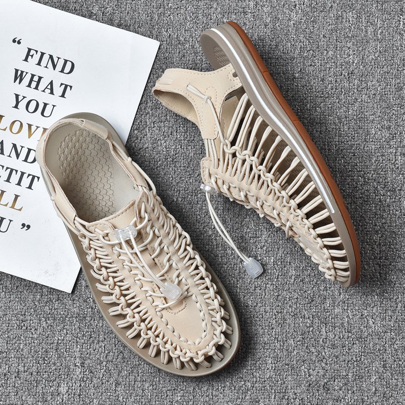 Summer Men Sandals Women Slippers Weaving Design Beach Sandals Breathable Casual Flat Sandals Outdoor Couples Sandals Size 48