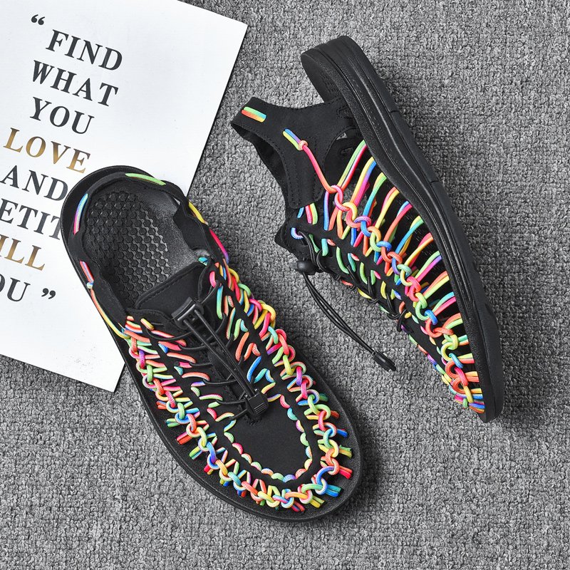 Summer Men Sandals Women Slippers Weaving Design Beach Sandals Breathable Casual Flat Sandals Outdoor Couples Sandals Size 48