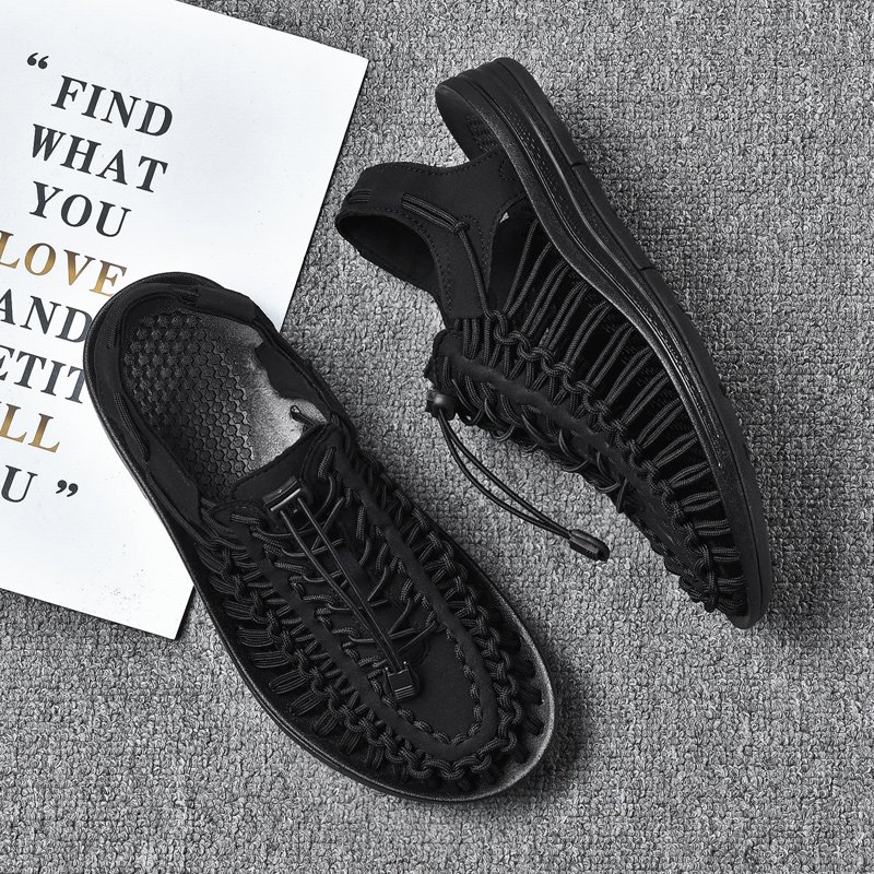 Summer Men Sandals Women Slippers Weaving Design Beach Sandals Breathable Casual Flat Sandals Outdoor Couples Sandals Size 48
