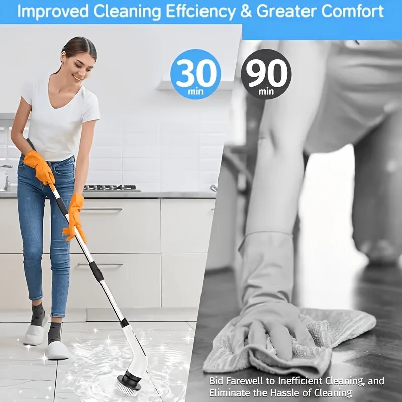 Cordless Electric Spin Scrubber, Rechargeable Power Scrubber with 6 Brush Heads & Extendable Handle for Bathroom, Kitchen, Tile Cordless Electric Spin Scrubber, Rechargeable Power Scrubber with 6 Brush Heads & Extendable Handle for Bathroom, Kitchen, Tile
