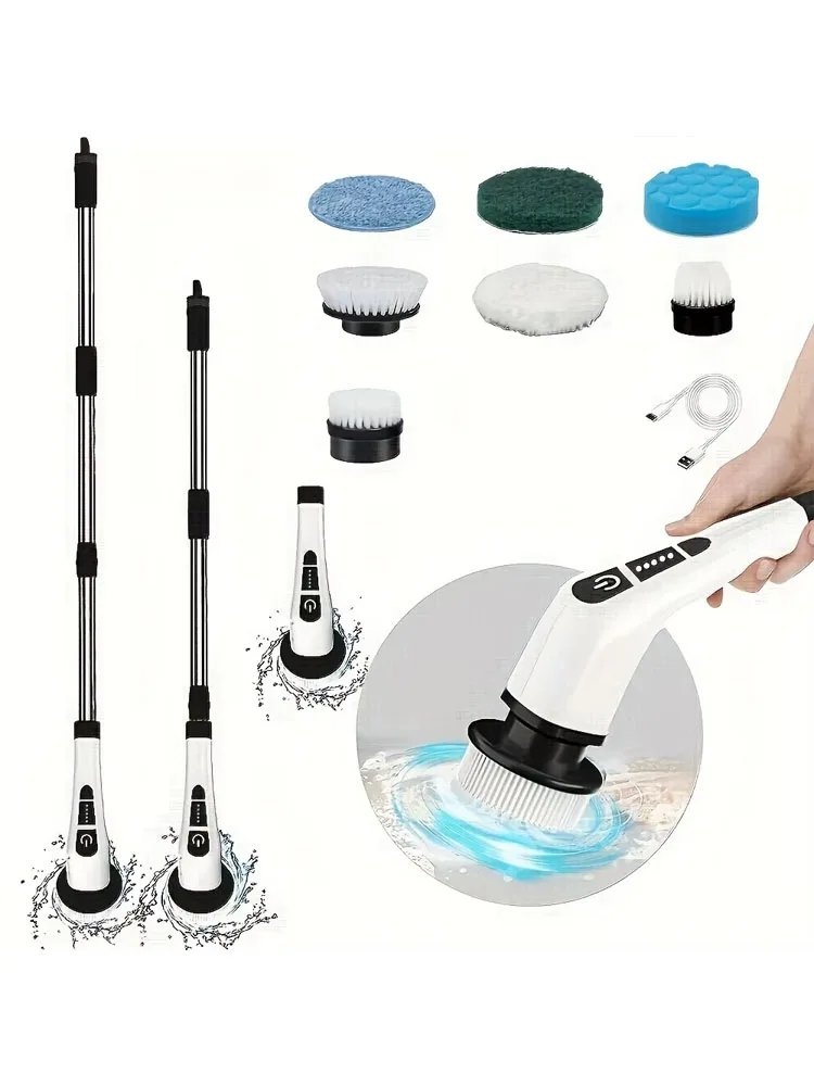 Cordless Electric Spin Scrubber, Rechargeable Power Scrubber with 6 Brush Heads & Extendable Handle for Bathroom, Kitchen, Tile Cordless Electric Spin Scrubber, Rechargeable Power Scrubber with 6 Brush Heads & Extendable Handle for Bathroom, Kitchen, Tile