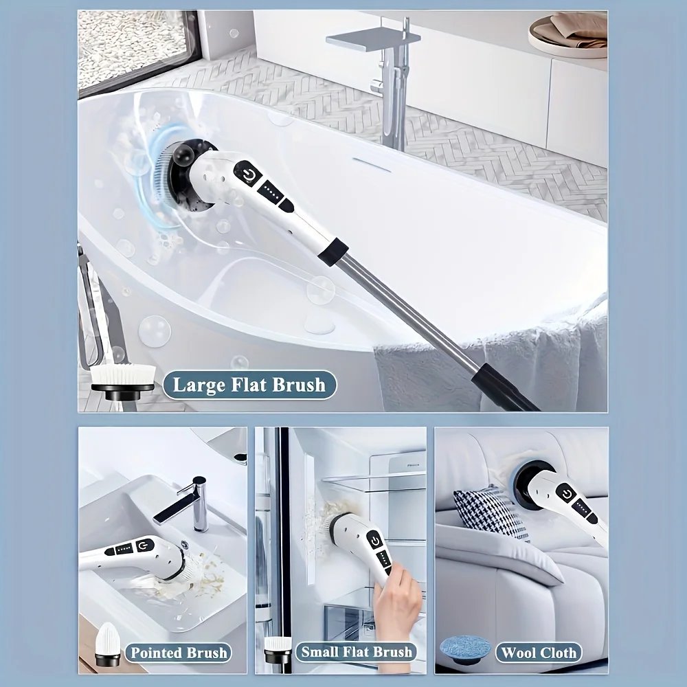Cordless Electric Spin Scrubber, Rechargeable Power Scrubber with 6 Brush Heads & Extendable Handle for Bathroom, Kitchen, Tile Cordless Electric Spin Scrubber, Rechargeable Power Scrubber with 6 Brush Heads & Extendable Handle for Bathroom, Kitchen, Tile