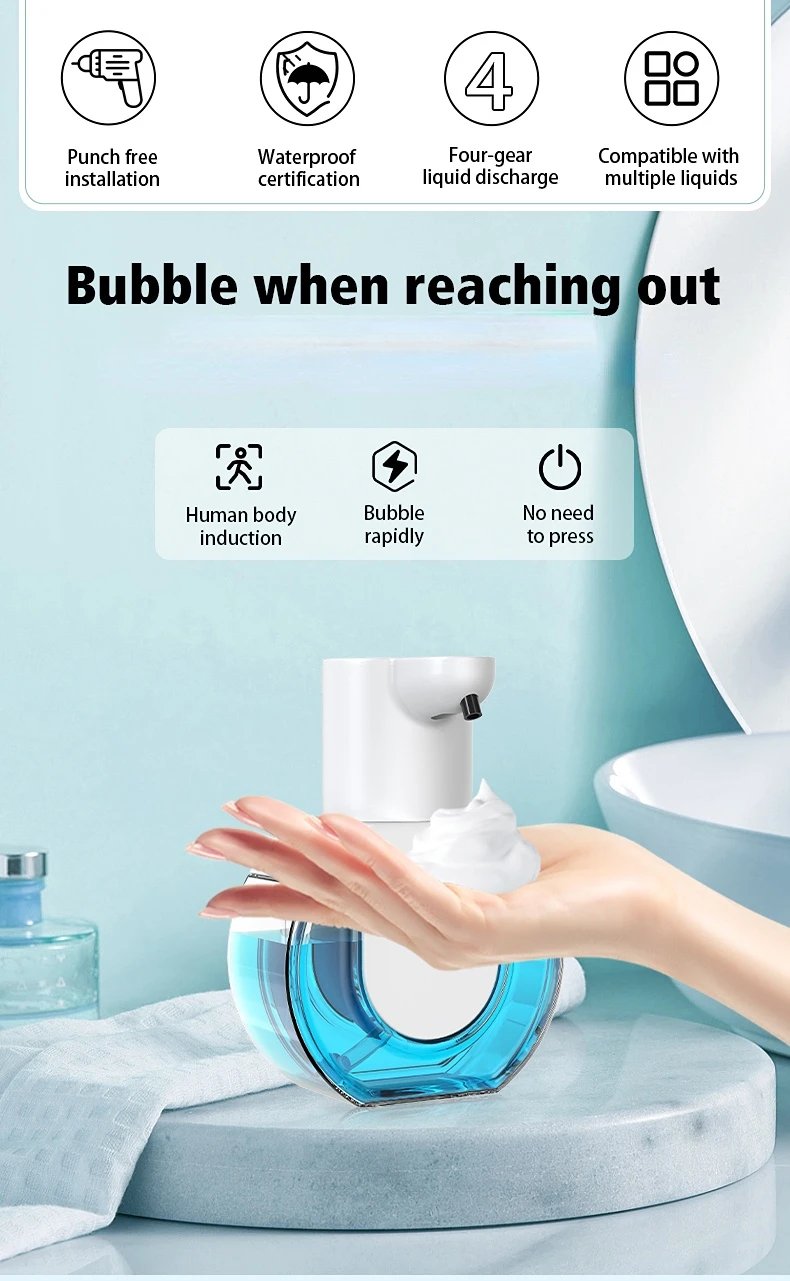 420ML Touchless Light Display 4-Levels Adjustable Foam/Liquid Control Automatic Smart Sense Soap Dispenser Hand Dish Wash Bottle