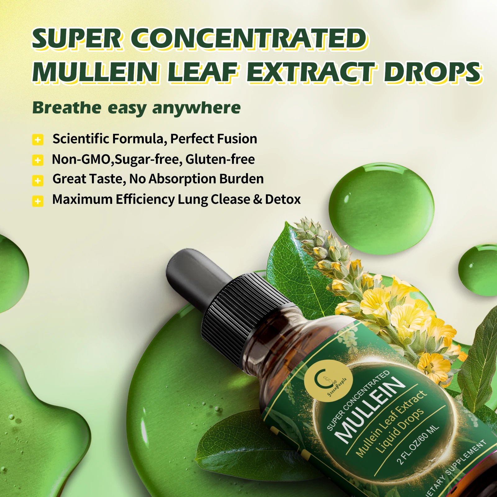 GPGP Greenpeople 60ML Mullein Drops for Lungs Health ,Lung Detox & Cleanse, Support for Respiratory, Immune, Digestive System GPGP Greenpeople 60ML Mullein Drops for Lungs Health ,Lung Detox & Cleanse, Support for Respiratory, Immune, Digestive System