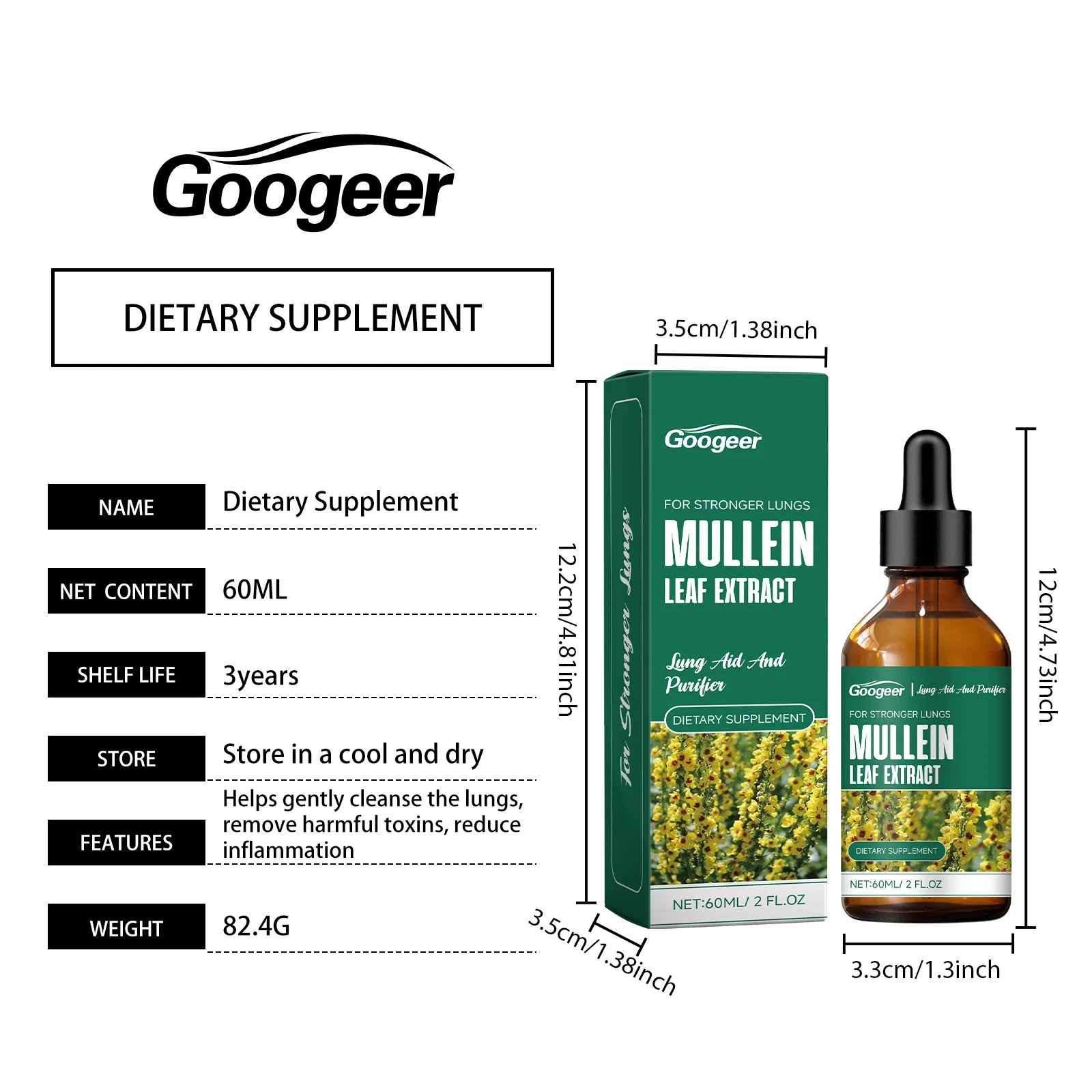 60ml Googeer Mullein Oral Supplement Support Cardio Brain Health Respiratory Comfort Anti Aging Metabolic Boost Heart Wellness 60ml Googeer Mullein Oral Supplement Support Cardio Brain Health Respiratory Comfort Anti Aging Metabolic Boost Heart Wellness