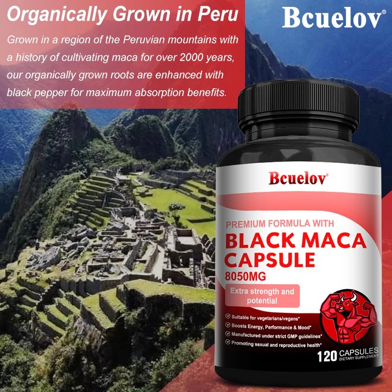 Powerful Black Maca Supplement for Men and Women, 8050mg，Improve Energy, Endurance, Muscle Mass Health