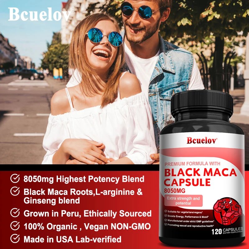 Powerful Black Maca Supplement for Men and Women, 8050mg，Improve Energy, Endurance, Muscle Mass Health
