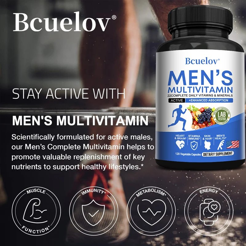 Men's Multivitamin Capsules - with Vitamins A, C, D, E & Zinc, High Absorption Supplement - Build Endurance & Muscle
