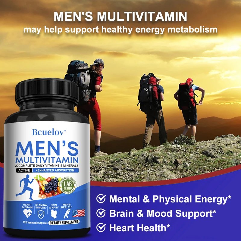 Men's Multivitamin Capsules - with Vitamins A, C, D, E & Zinc, High Absorption Supplement - Build Endurance & Muscle