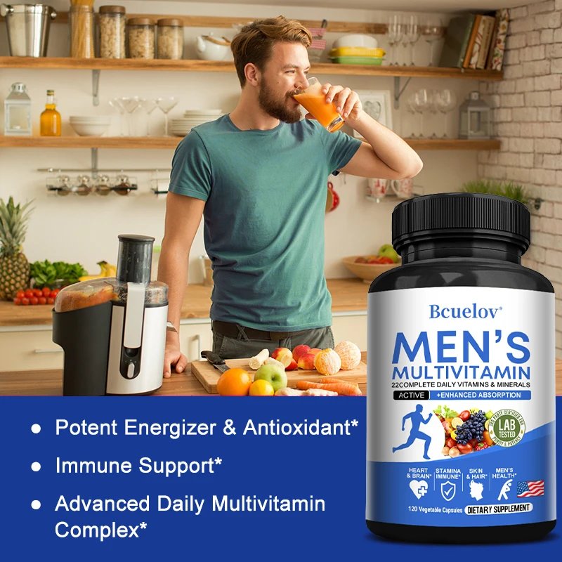 Men's Multivitamin Capsules - with Vitamins A, C, D, E & Zinc, High Absorption Supplement - Build Endurance & Muscle