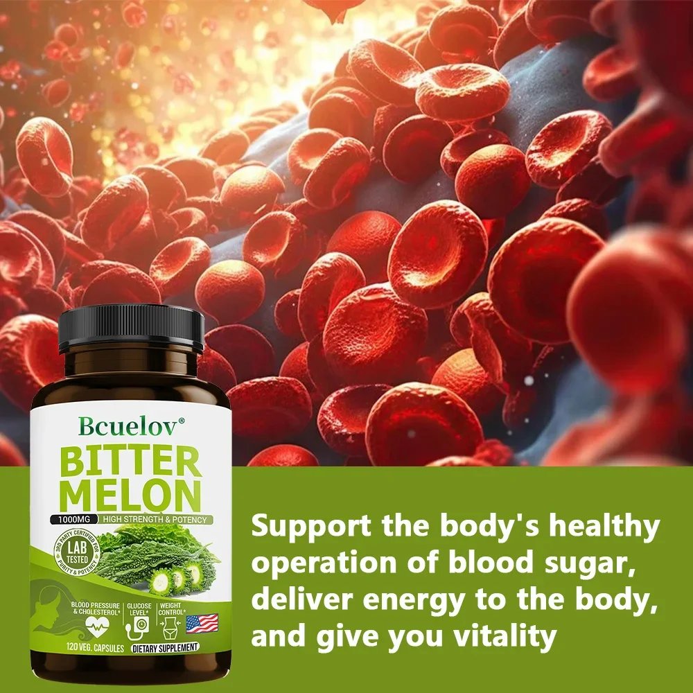 Natural Bitter Melon Capsules, Promote Blood Circulation, Weight Management, Blood Sugar Support Supplement, 120 Capsules