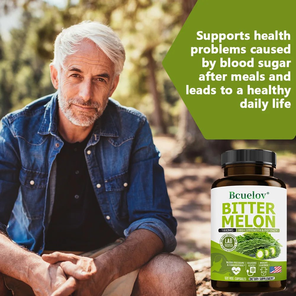 Natural Bitter Melon Capsules, Promote Blood Circulation, Weight Management, Blood Sugar Support Supplement, 120 Capsules