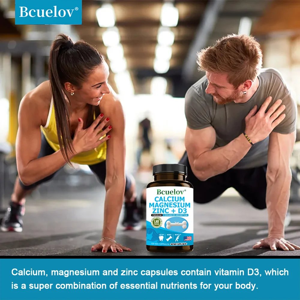 Calcium Magnesium Zinc Vitamin D3 Supplement - Supports Bones, Teeth, Muscles, Nerves, Protein Synthesis, 120 Capsules