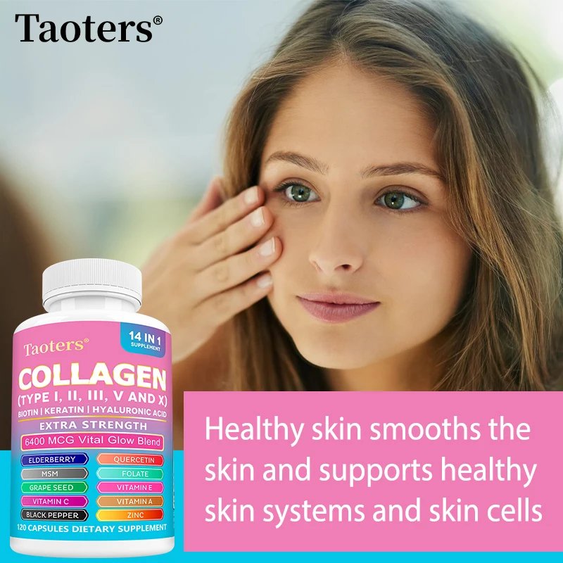 14-in-1 Supplement - Collagen Types I, II, III, V and X, Biotin, Capillary Vitamin, Hyaluronic Acid - Supports Skin, Hair, Nails and Joints 14-in-1 Supplement - Collagen Types I, II, III, V and X, Biotin, Capillary Vitamin, Hyaluronic Acid - Supports Skin, Hair, Nails and Joints