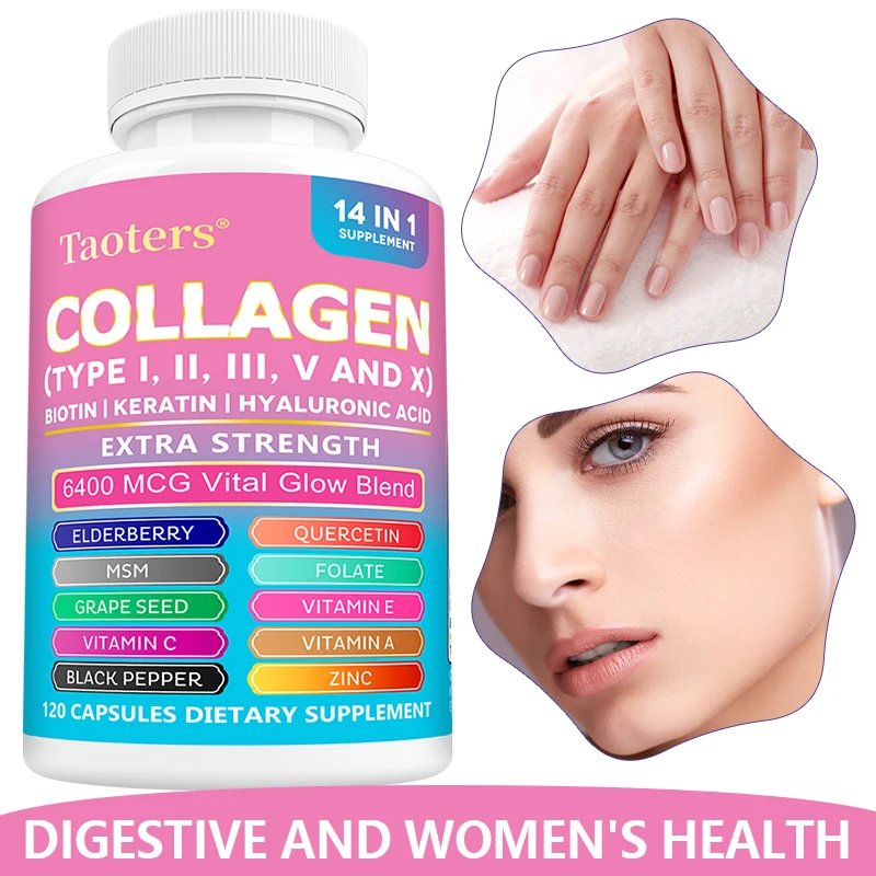 14-in-1 Supplement - Collagen Types I, II, III, V and X, Biotin, Capillary Vitamin, Hyaluronic Acid - Supports Skin, Hair, Nails and Joints 14-in-1 Supplement - Collagen Types I, II, III, V and X, Biotin, Capillary Vitamin, Hyaluronic Acid - Supports Skin, Hair, Nails and Joints