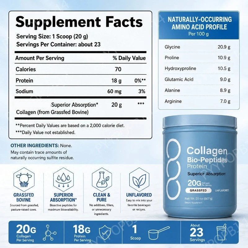 Collagen Bio Peptides Protein Powder 20g Collagen 18g Protein Per Serving Supports Skin Hair Nails Joint Wellness Unflavored