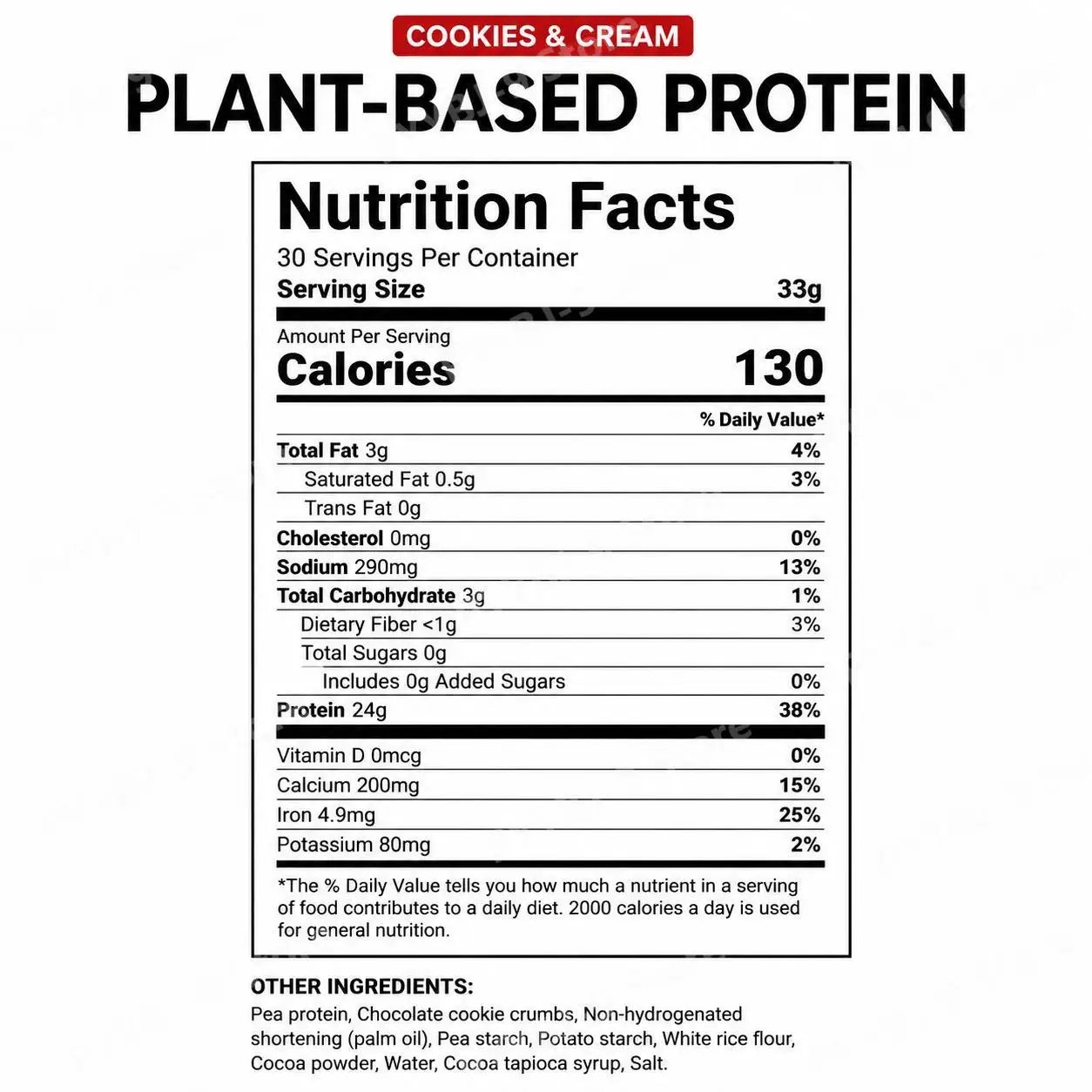 Cookies & Cream Flavor Plant-Based Protein Powder, 24g Protein, Essential Amino Acids, Gluten-Free, Dairy-Free Vegan 30 Servings