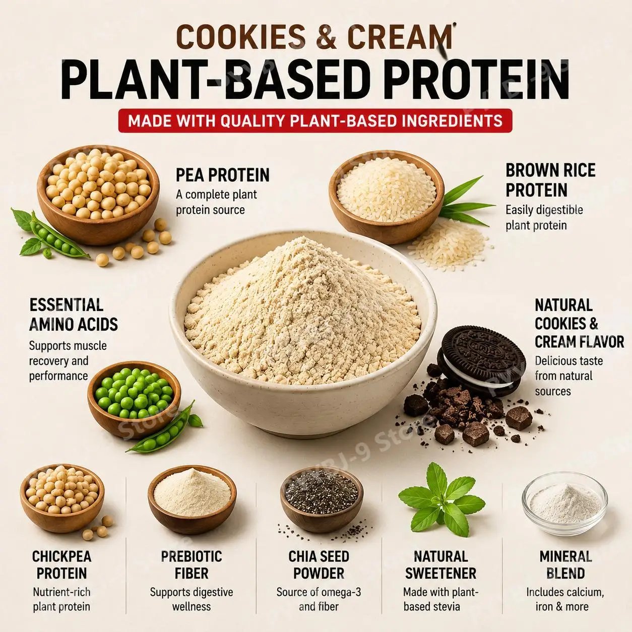 Cookies & Cream Flavor Plant-Based Protein Powder, 24g Protein, Essential Amino Acids, Gluten-Free, Dairy-Free Vegan 30 Servings