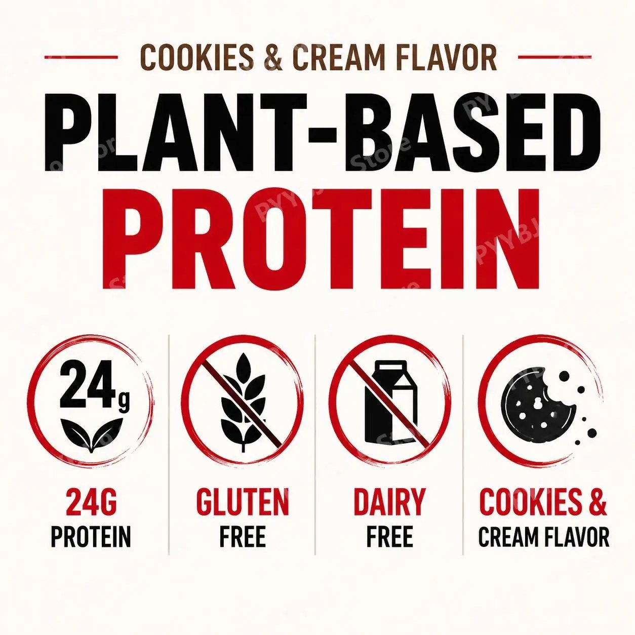 Cookies & Cream Flavor Plant-Based Protein Powder, 24g Protein, Essential Amino Acids, Gluten-Free, Dairy-Free Vegan 30 Servings
