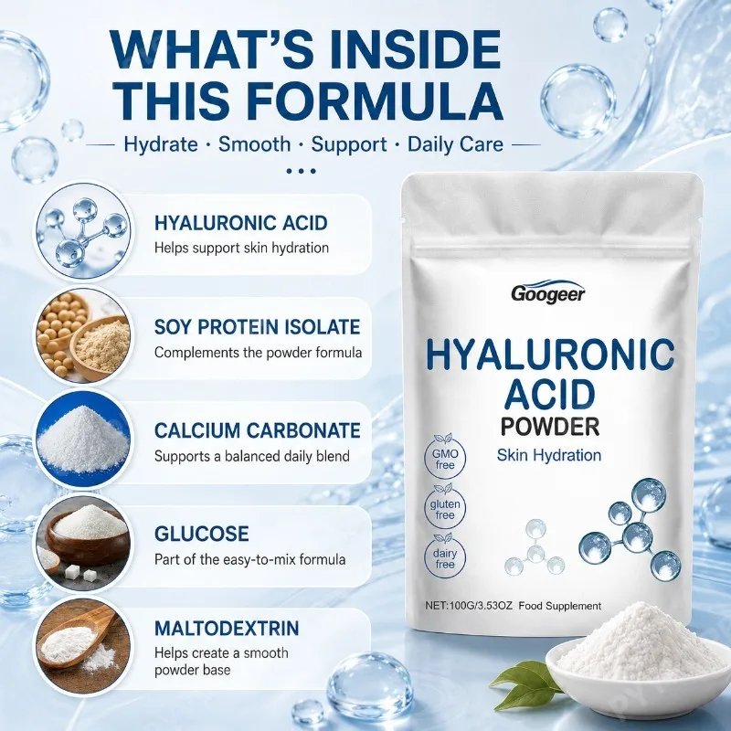Googeer Hyaluronic Acid Powder with Soy Protein Calcium Daily Wellness Support Unflavored 100g