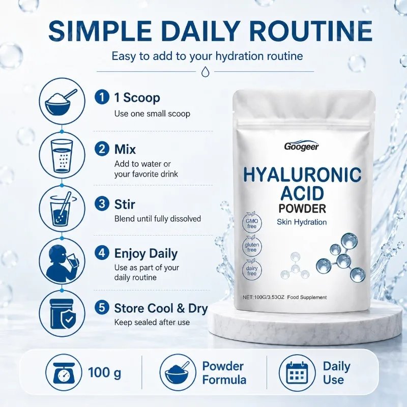Googeer Hyaluronic Acid Powder with Soy Protein Calcium Daily Wellness Support Unflavored 100g