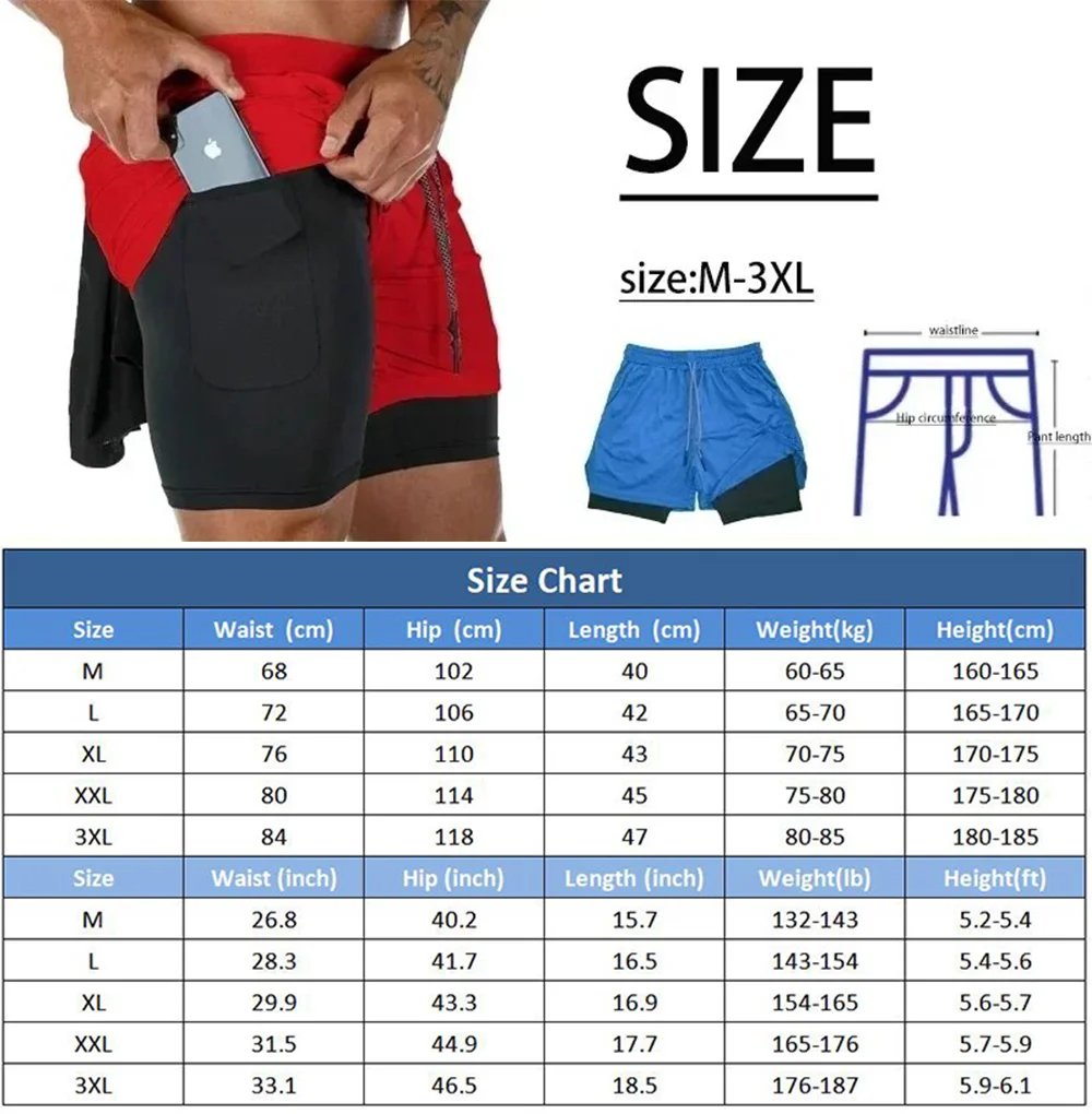 2026 Summer Men's 2-in-1 Double Layer Sports Shorts Breathable Quick-Drying Running Workout Casual Shorts M-3XL 2026 Summer Men's 2-in-1 Double Layer Sports Shorts Breathable Quick-Drying Running Workout Casual Shorts M-3XL
