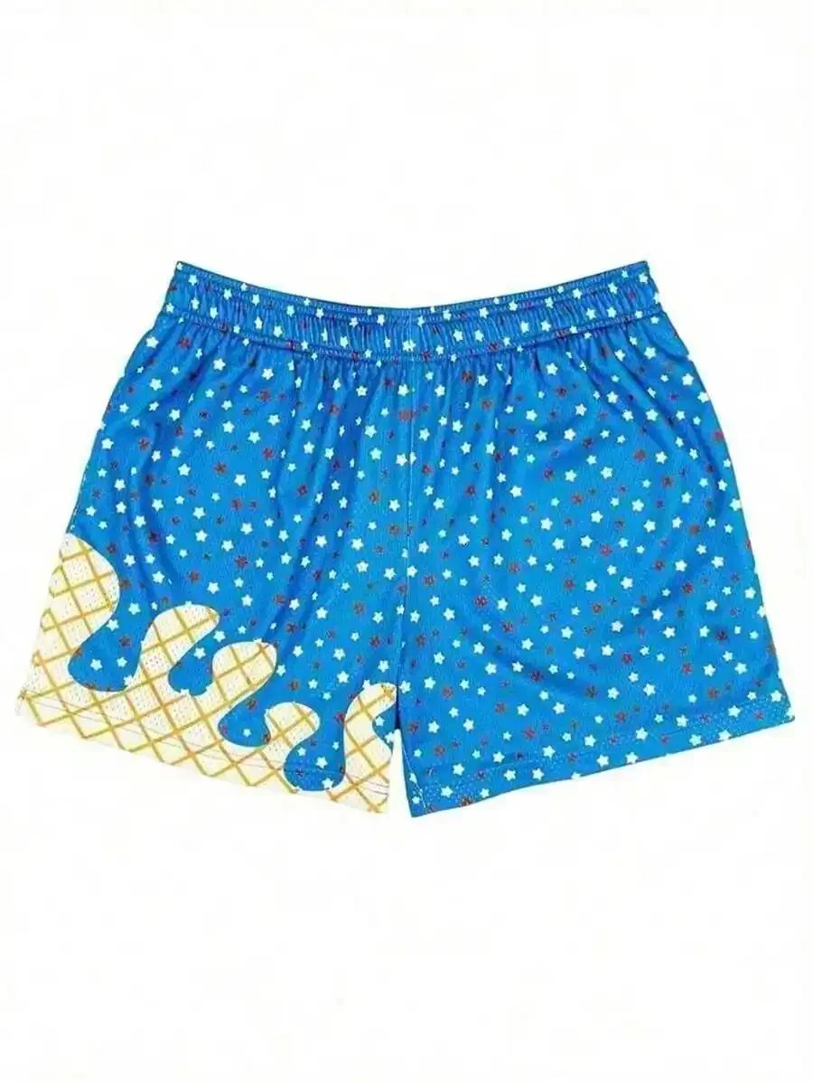 Y2K Ice Cream Print Mesh Shorts Oversized Casual Workout Gym Basketball Sports Shorts With Pockets - Image 3