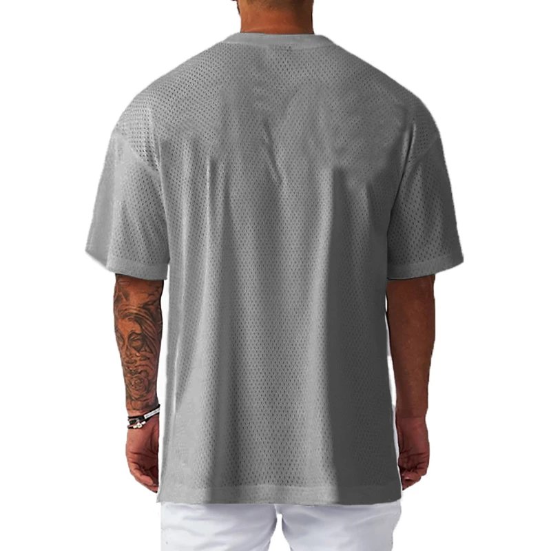 Men T-shirt Mesh Polyester Short Sleeve Oversize Loose Quick Dry Breathable Summer Gym Sport Outfit Men T-shirt Mesh Polyester Short Sleeve Oversize Loose Quick Dry Breathable Summer Gym Sport Outfit