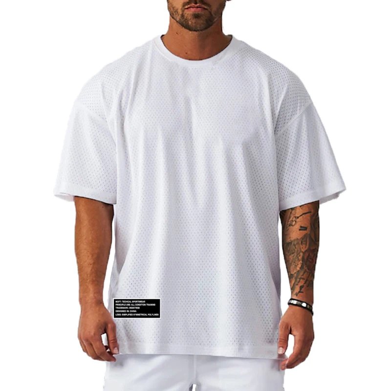 Men T-shirt Mesh Polyester Short Sleeve Oversize Loose Quick Dry Breathable Summer Gym Sport Outfit Men T-shirt Mesh Polyester Short Sleeve Oversize Loose Quick Dry Breathable Summer Gym Sport Outfit