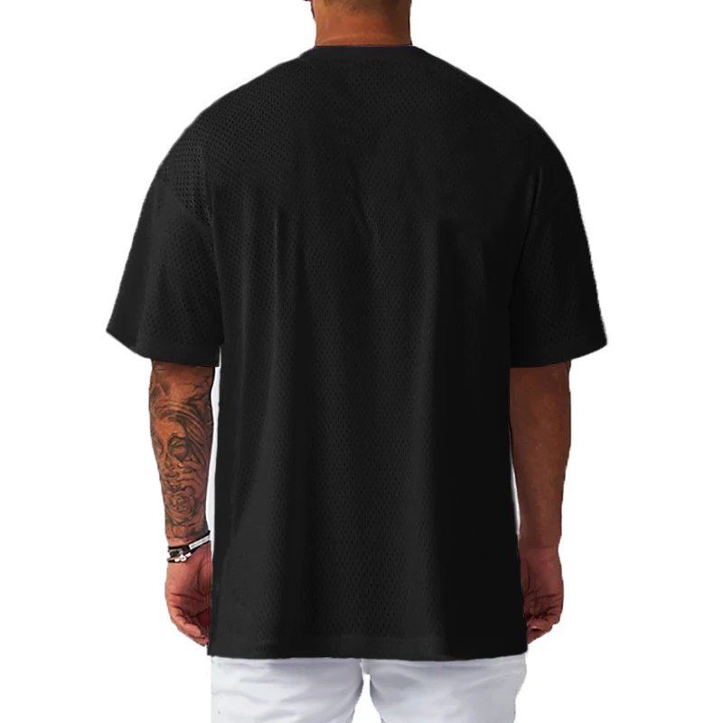 Men T-shirt Mesh Polyester Short Sleeve Oversize Loose Quick Dry Breathable Summer Gym Sport Outfit Men T-shirt Mesh Polyester Short Sleeve Oversize Loose Quick Dry Breathable Summer Gym Sport Outfit
