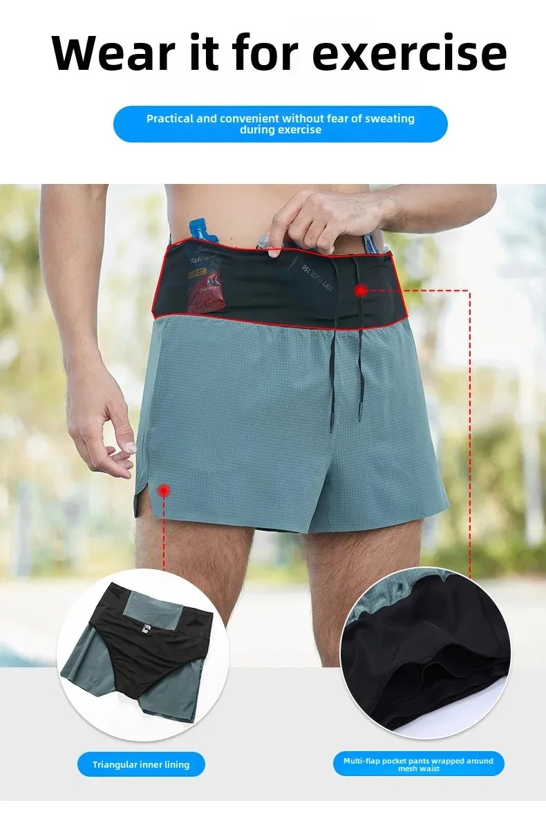 Men's 2-in-1 Triangular Lined Marathon Shorts Breathable and Quick Drying Fitness Training Men's Running Three Quarter Pants Men's 2-in-1 Triangular Lined Marathon Shorts Breathable and Quick Drying Fitness Training Men's Running Three Quarter Pants