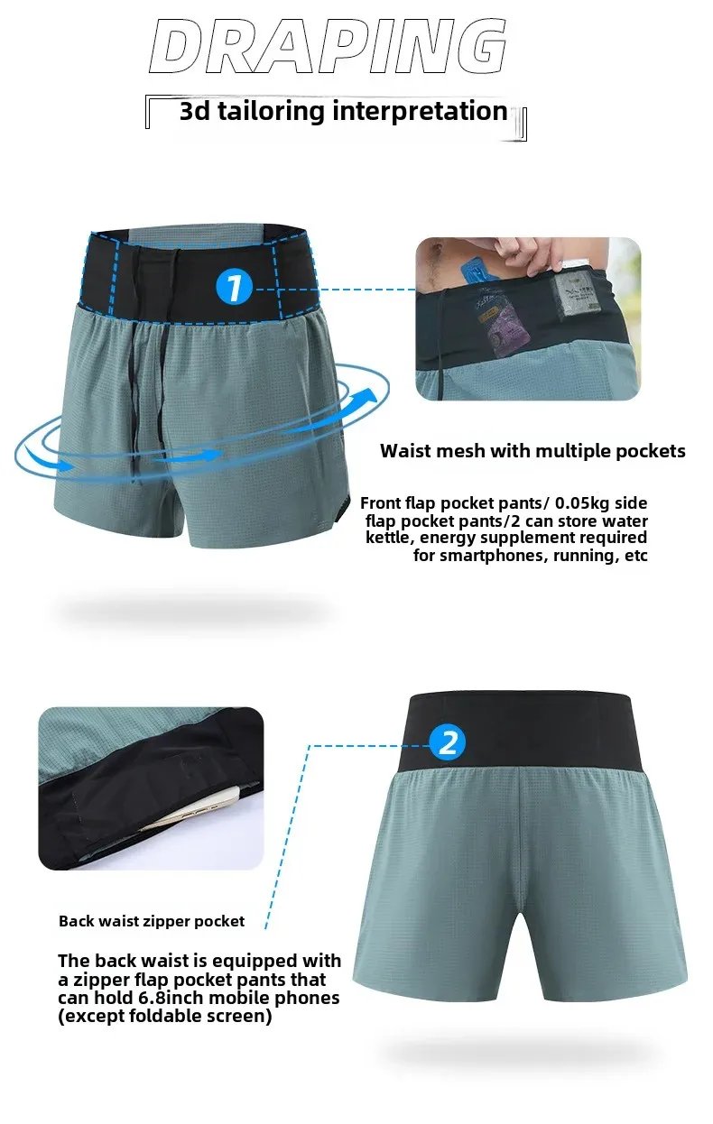 Men's 2-in-1 Triangular Lined Marathon Shorts Breathable and Quick Drying Fitness Training Men's Running Three Quarter Pants Men's 2-in-1 Triangular Lined Marathon Shorts Breathable and Quick Drying Fitness Training Men's Running Three Quarter Pants