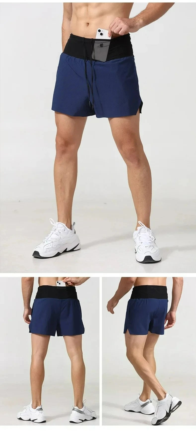Men's 2-in-1 Triangular Lined Marathon Shorts Breathable and Quick Drying Fitness Training Men's Running Three Quarter Pants Men's 2-in-1 Triangular Lined Marathon Shorts Breathable and Quick Drying Fitness Training Men's Running Three Quarter Pants