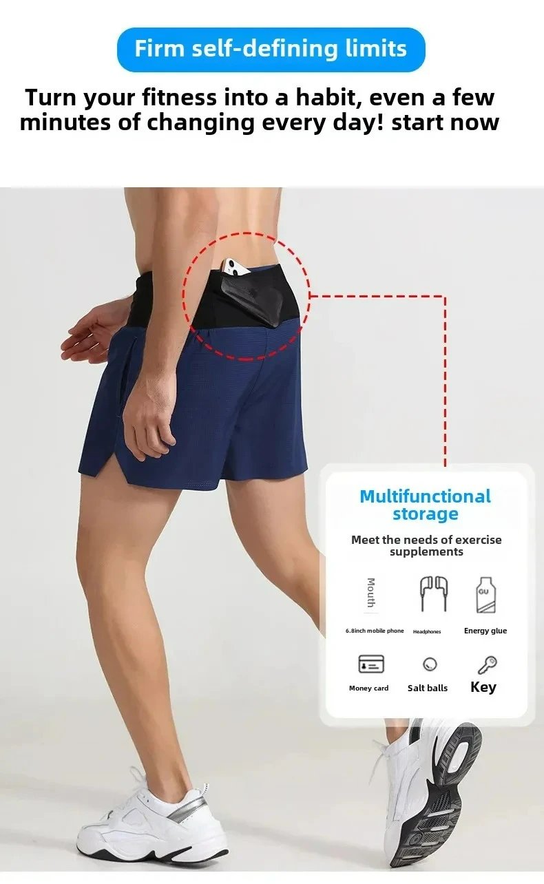 Men's 2-in-1 Triangular Lined Marathon Shorts Breathable and Quick Drying Fitness Training Men's Running Three Quarter Pants Men's 2-in-1 Triangular Lined Marathon Shorts Breathable and Quick Drying Fitness Training Men's Running Three Quarter Pants