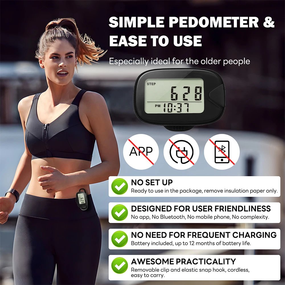 Walking Pedometer Accurate Step Tracker LCD Display Electronic Pedometer Multi-Function Walking Step Counter for Outdoor Sports