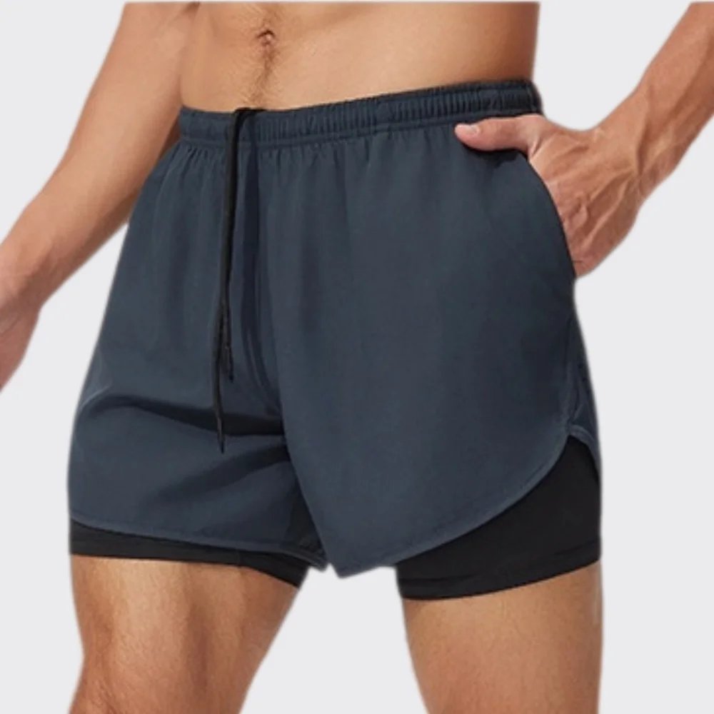2026 New Men's Double Layer Quick-Drying Shorts for Running Men Breathable Elastic Gym Workout Sports Shorts Cycling Short Pants