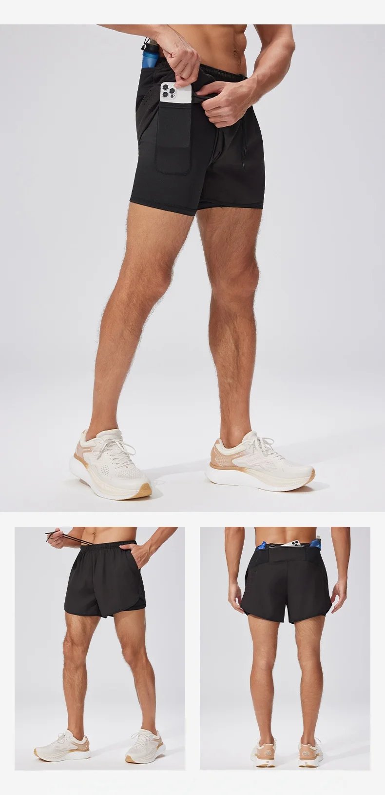 2026 New Men's Double Layer Quick-Drying Shorts for Running Men Breathable Elastic Gym Workout Sports Shorts Cycling Short Pants