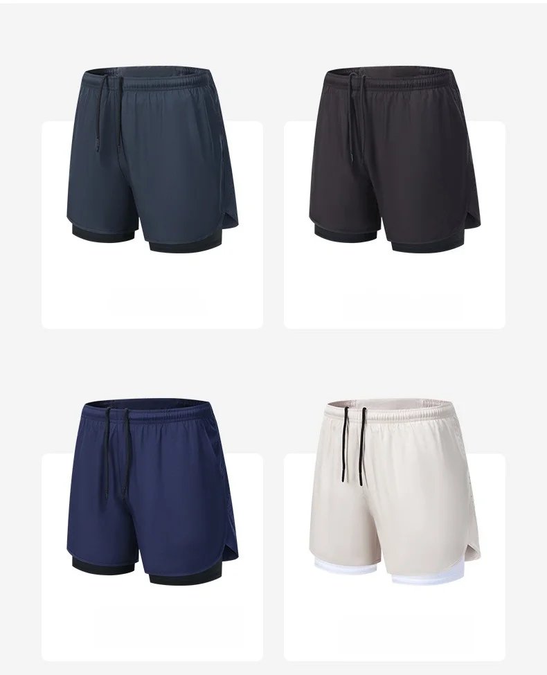 2026 New Men's Double Layer Quick-Drying Shorts for Running Men Breathable Elastic Gym Workout Sports Shorts Cycling Short Pants