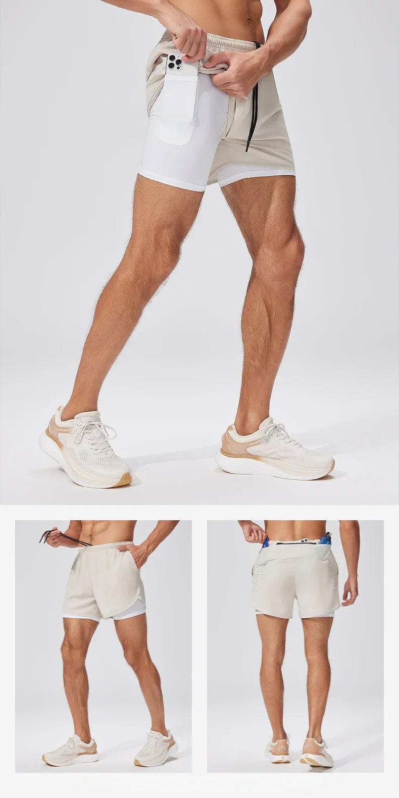 2026 New Men's Double Layer Quick-Drying Shorts for Running Men Breathable Elastic Gym Workout Sports Shorts Cycling Short Pants