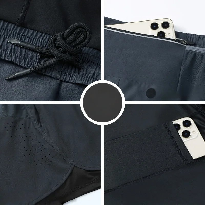 2026 New Men's Double Layer Quick-Drying Shorts for Running Men Breathable Elastic Gym Workout Sports Shorts Cycling Short Pants