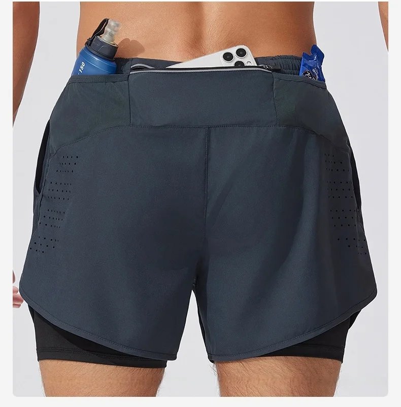2026 New Men's Double Layer Quick-Drying Shorts for Running Men Breathable Elastic Gym Workout Sports Shorts Cycling Short Pants