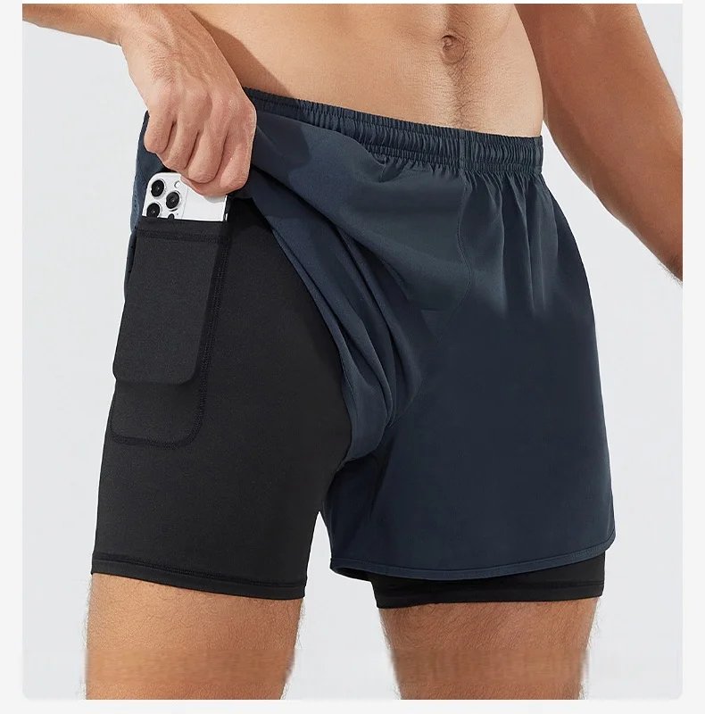 2026 New Men's Double Layer Quick-Drying Shorts for Running Men Breathable Elastic Gym Workout Sports Shorts Cycling Short Pants